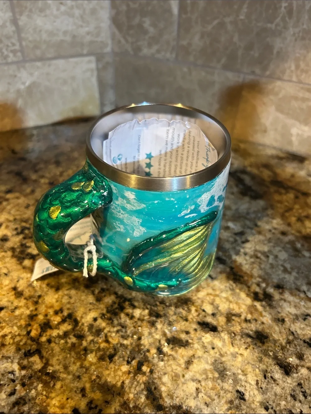 The 5th bird 12oz Mermaid tumbler, green, teal blue with straw, NWT